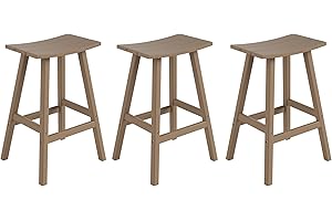 Costaelm All-Weather Bar Stools Set of 3, 29" Height Outdoor Bar Stools, Adirondack Poly Patio Bar Stool for Patio, Deck, Kitchen Counter and Garden, Weathered Wood