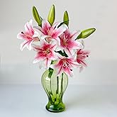 Yalzone 2 Pcs 28 inch Pink Artificial Lily Flowers Fake Real Touch Lily 3 Heads 2 Buds Pink Flowers Artificial Faux Lily for Home Office Decor Wedding Bouquet Decoration Table Centerpiece (W045)