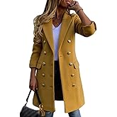 SEMATOMALA Women's Double Breasted Slim Fit Wool Blend Coat Notched Lapel Pea Coat Long Blazer Jacket