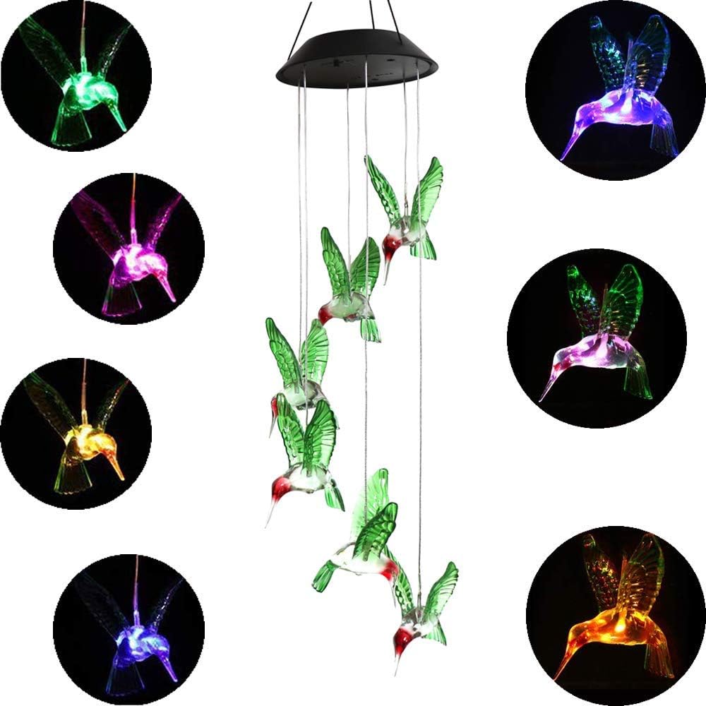 MIRX Wind Chime, Color-Changing Outdoor Waterproof LED Solar Hummingbird Wind Chimes For Home,Party,Festival Decor,Valentines Gift,Night Garden Decoration (Hummingbird)