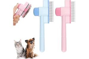 2pcs Self-Cleaning Cat & Dog Brush, Stainless Steel Pet Shedding Hair Removal Comb Cat Grooming Brush Pet Hair Removal Tool f