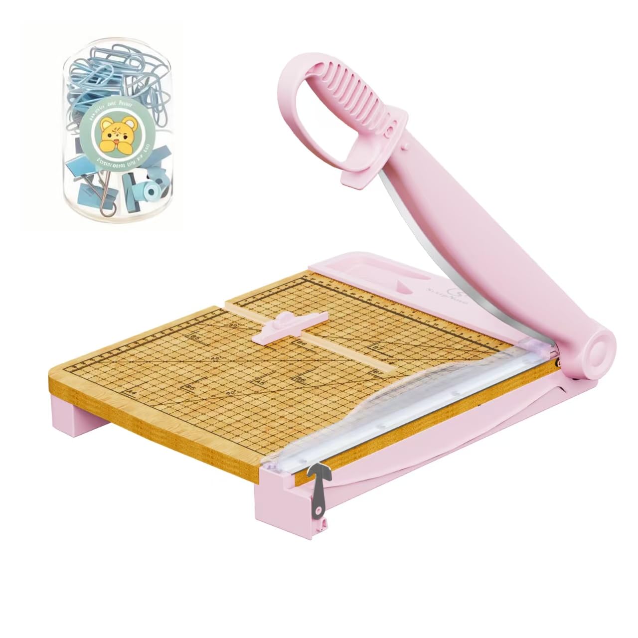 Photo 1 of 12 Inch Heavy Duty Paper Cutter, Wood Guillotine Paper Cutter & Paper Trimmer, 30 Sheets Capacity Paper Cutting Board for Classroom, Crafting, Cardstock Pink