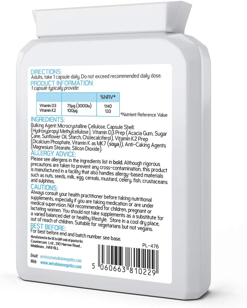 Vitamin D 3,000 IU & Vitamin K2 100ug MK7 Vegetarian Capsules - Image 3
