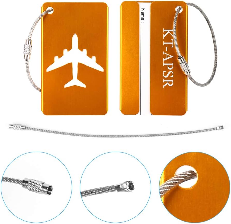 8Pcs KT-APSR Luggage Tags Set with Name ID Card, Upgrade Durable Travel Bags Tags, Metal Suitcase Tags with Strings: Office Products