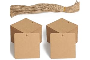 LAOBAN Kraft Paper Gift Tags,200PCS Blank ​Hang Tags with 200PCS Free Natural Jute Twines for DIY Project, Gift Wrapping(Brown)