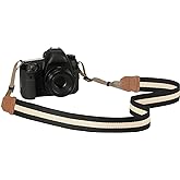 MoKo Camera Strap, Cotton Woven Camera Strap, Adjustable Universal Neck & Shoulder Strap for Video Camcorder, Binoculars, and Nikon/Canon/Sony/Minolta/Panasonic/SLR/DSLR Digital Cameras, Black & Beige