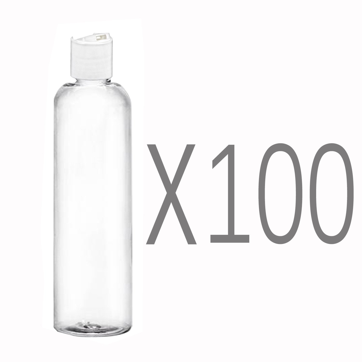 MoYo Natural Labs 4 oz Travel Bottles, Empty Travel Containers with Disc Caps, BPA Free PET Plastic Squeezable Toiletry/Cosmetic Bottle (Neck 20-410) (Pack of 100, Clear)