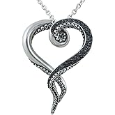 Controse Women's Silver-Toned Heart Shaped Stainless Steel Dark and Bright Tentacle Octopus Necklace 31"