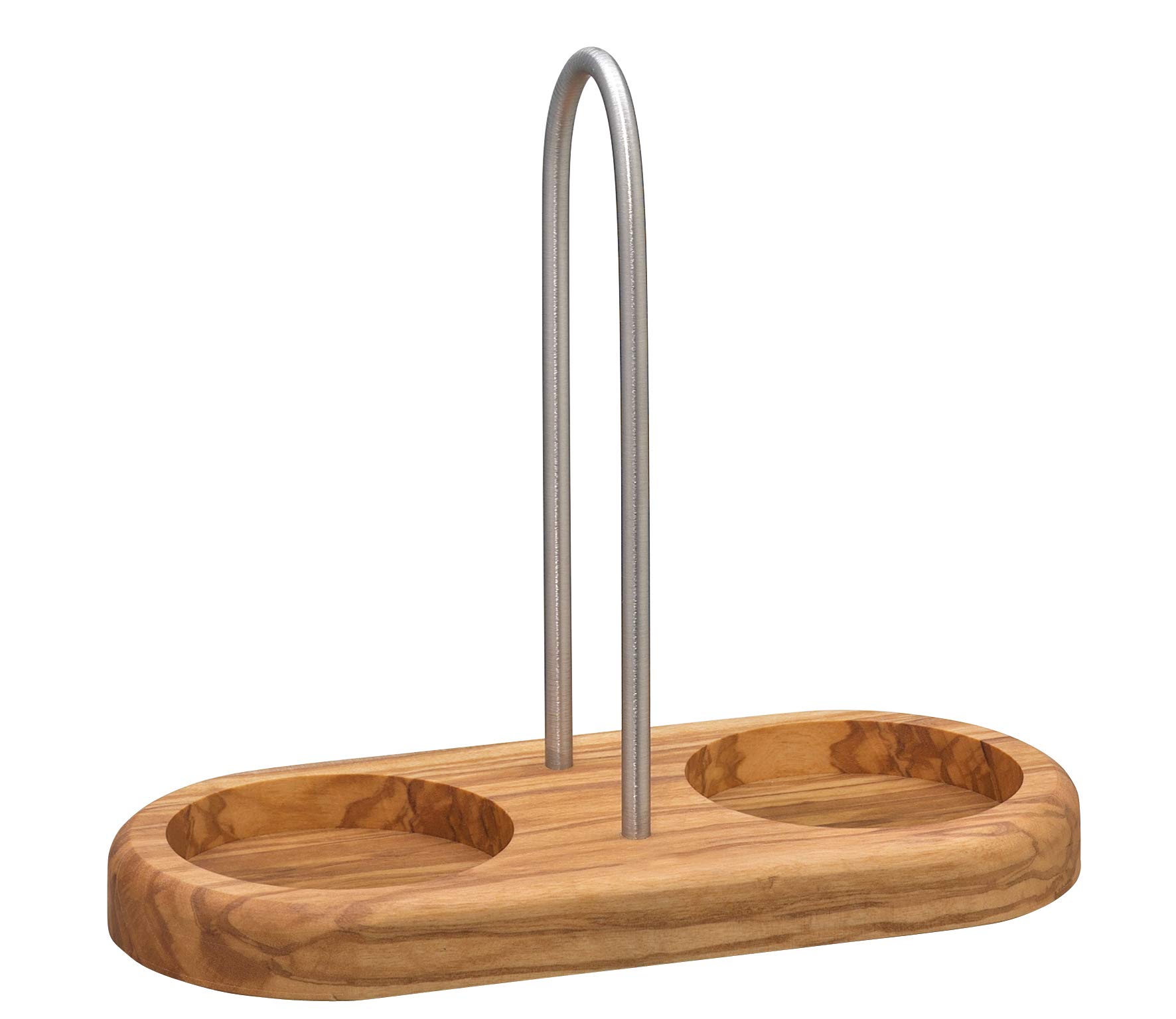 Zassenhaus 0000036060 Salt and Pepper Coaster Set With Handle Olive Wood, Stainless Steel, Brown, 15 x 10 x 8 cm