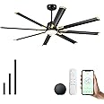 Maxslak 72 Inch Smart Industrial Ceiling Fan with Light and Remote Control,Large Ceiling fan with 8 Aluminium Blades,Black and Gold Outdoor Ceiling Fans for Home or Exterior, CF72BG-LK