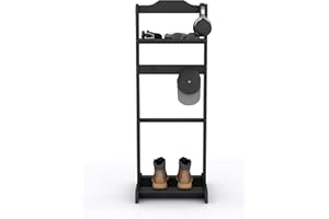 GLSCASA Valet Stand for Men, Wooden Valet Stand with Cloth Hanger, Top Tray, Belt Hooks, Freestanding Garment Rack for Living Room, Entryway, Bedroom, Office, Black