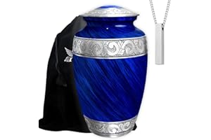 AMERICURN Set of 2 Eternal Blue Decorative Cremation Urns for Ashes Adult Male & Female Includes 1 Large Urn & 1 Necklace for Human Ashes