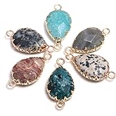 LHJ 10Pcs Water Drop Shape Natural Stone Connectors Faceted Random Healing Energy Crystal Agate Pendant Charms for Jewelry Making Necklace Bracelet