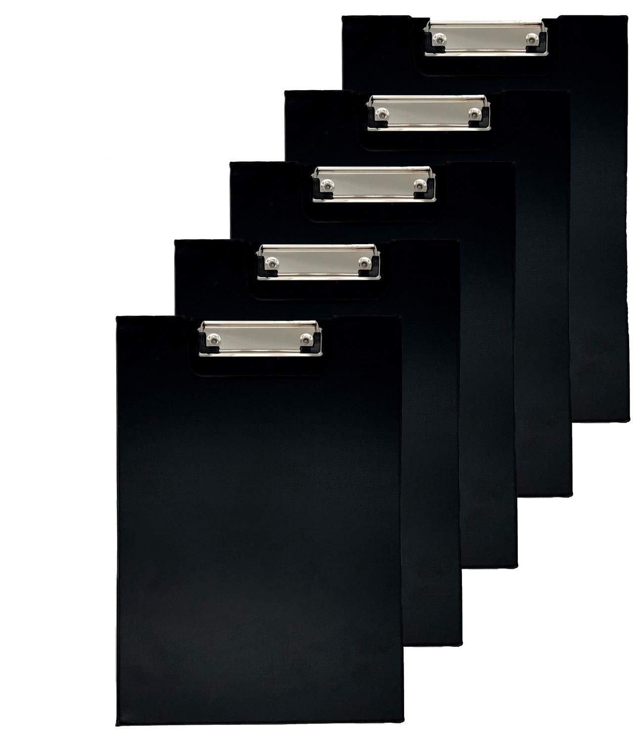 Vooda Black A4 Clip Board Foldover Conference Folder Foldable Clipboards Cover with Extra Pocket for Paper Storage Organiser Stationary Pack of 5