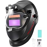 Saker Auto Darkening Welding Helmet with LED Light, 1/1/1/2 Optical Class, True Color View, Solar Powered with 2 Arc Sensors, Shade 9-13 Welding Mask for MIG, TIG, Stick Welding