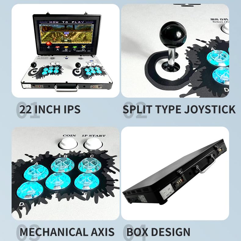 Portable 20000 in 1 Metal Box 3D Arcade Game Console, 22 inch Screen Retro Electronic Game Console, with Search/Hide/Save/Load/Pause Functions