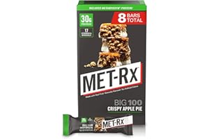 MET-Rx Big 100 Protein Bar, Meal Replacement, 30G Protein, Gluten Free, Crispy Apple Pie, 3.52 oz. ea, 8 Count (Packaging May Vary)