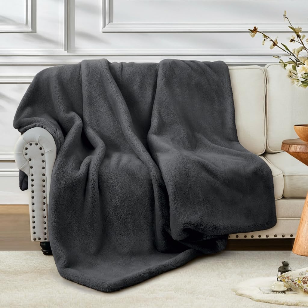 ShowyLive Fluffy Fleece Blanket Sofa Bed Throw Flannel 1000gsm Thick Blanket for Sofa Couch Recliner, Cotton Plush Soft Breathable Washable Throw Blanket for Winter Autumn (Dark Gray, 160 * 200cm)