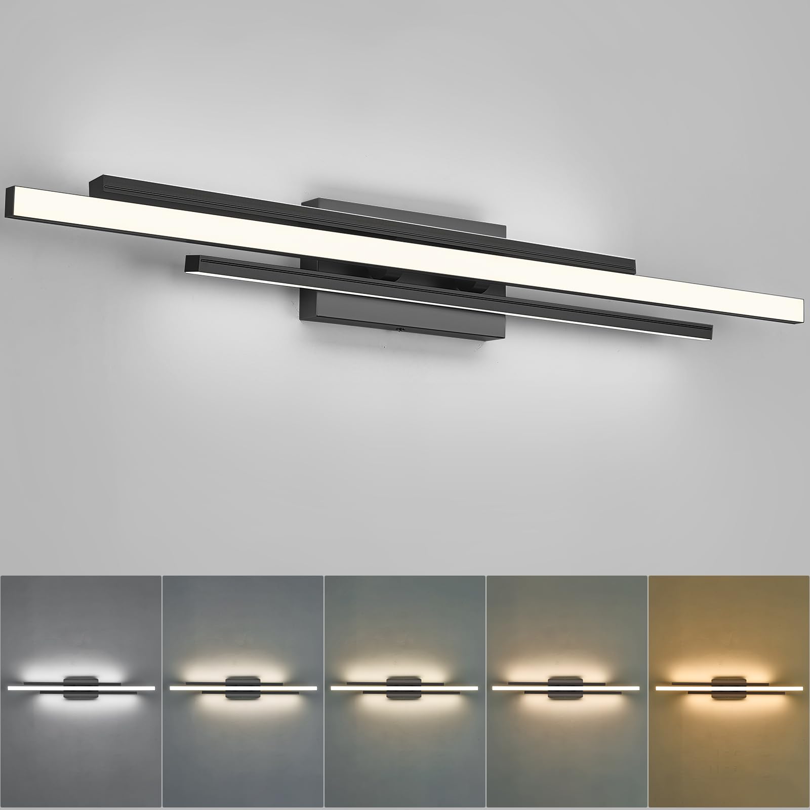 Photo 1 of 3 Light LED Vanity Light, Black LED Bar Light 35 Inches Long Wall Lamp for Bathroom Over Mirror Dimmable Hardwired Wall Mount Lighting Over Vanity Picture Indoor 5CCT(3000K/3800K/4500K/5200K/6000K)