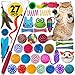 Cowfish Cat Toys Kitten Toys Assortments, 27PCS Variety Toy Set Including Cat Feather Teaser Wand, Feather Toys, Mice, Catnip Toys, Colorful Balls, Bells for Cat, Kitty, Kitten