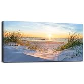 Canvas Wall Art For Living Room Super Large Size Wall Decor For Office Canvas Art Framed Pictures Artwork Blue Sun Beach Grass Ocean Landscape Paintings Bedroom Decor Seascape Draw Home Decorations