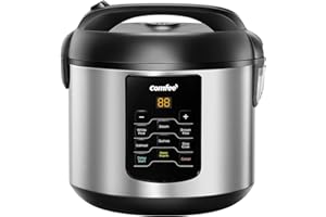 COMFEE' Rice Cooker, 6-in-1 Stainless Steel Multi Cooker, Slow Cooker, Steamer, Saute, and Warmer, 2 QT, 8 Cups Cooked(4 Cups