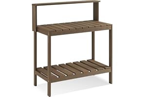 Efurden Potting Bench Table, Outdoor Potting Table Made of Poly Lumber, Wood-Like Gardening Table and Potting Station, Brown