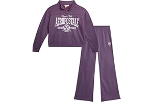 AEROPOSTALE Girls Sweat Set - 2 Piece 1/4 Zip Pullover Girls Sweatshirt and Wide Leg Jogger Kids Pants Athletic Set (7-12)