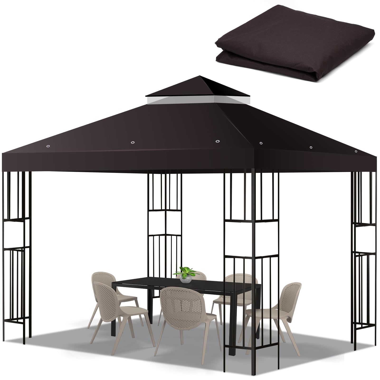 Photo 1 of 10x10 FT Gazebo Replacement Top, Canopy Replacement Cover Double Tiered for Outdoor BBQ Roof Cover Grill Shelter