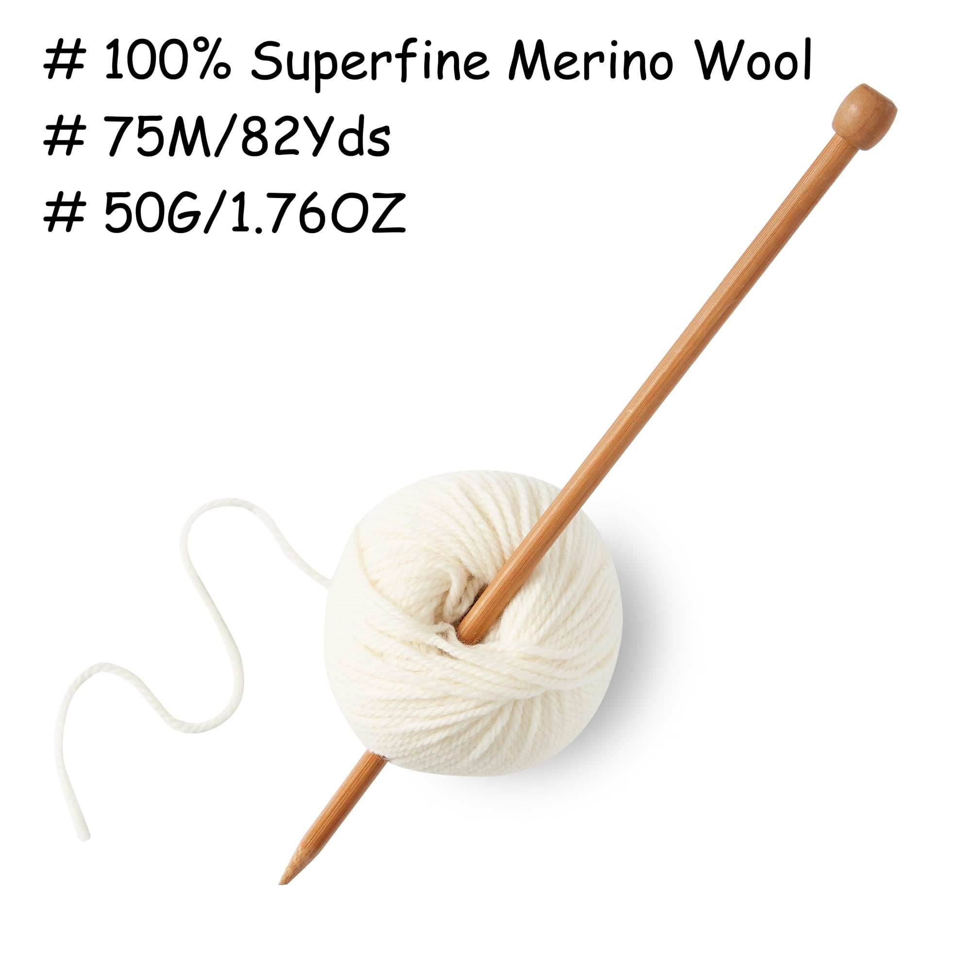 100% Merino Wool Yarn, 3-Ply Luxurious and Soft Yarn for Hand Knitting & Crocheting (Beige, 1Ball)