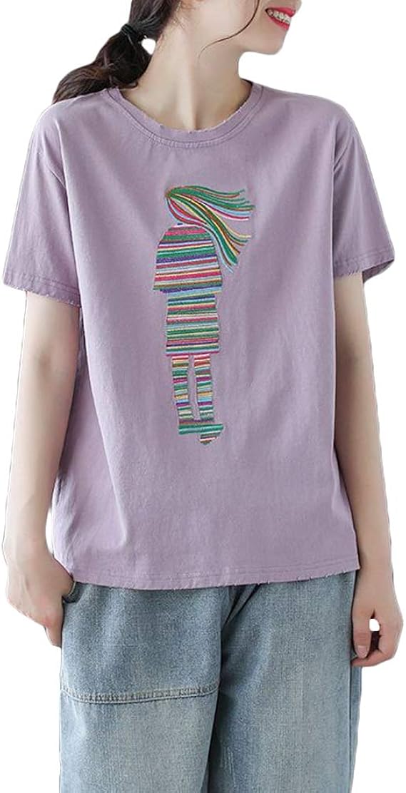 Amazon チーアン ｔｉａｎｎ Tシャツ レディース トップス 半袖 カットソー 無地 ゆったり シンプル 薄手 カジュアル 綿 麻 Womens T Shirt 大きいサイズ Tシャツ カットソー 通販