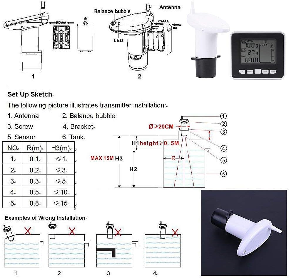Ultrasonic Water Tank Liquid Depth Level Meter Sensor Gauge with Temperature Display LED Ultrasonic Level Gauge Wireless Tank Level Sensor - Image 5