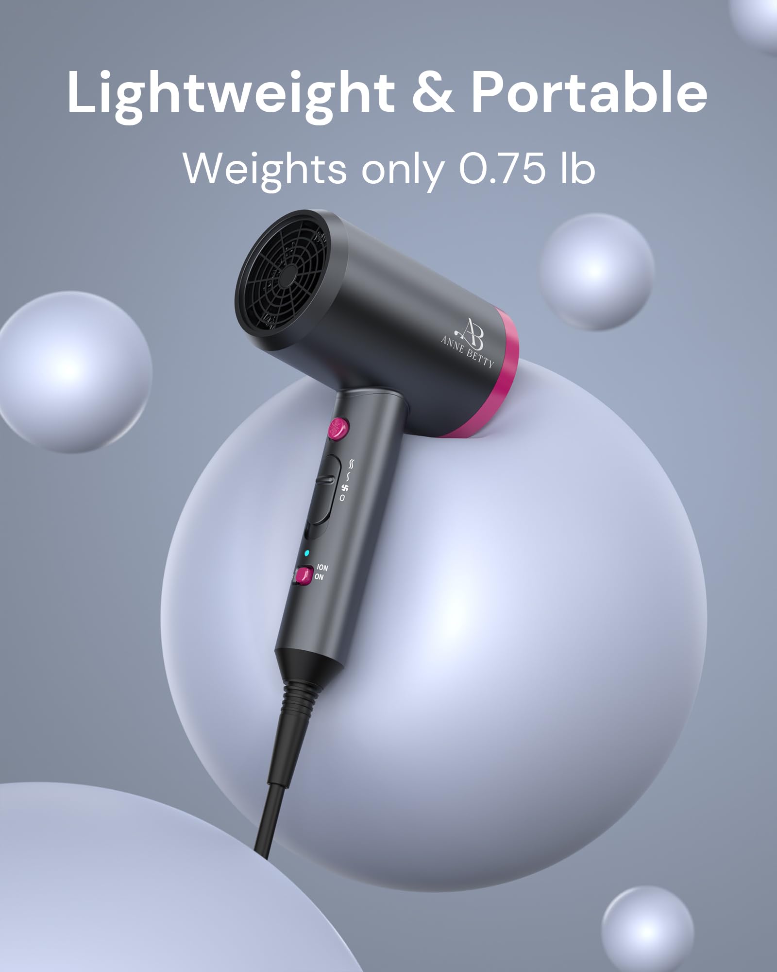 Hair Dryer with Diffuser for Curly Hair, 1800W Ionic Blow Dryer for Women & Men, Fast-Drying, Lightweight, Low Noise, Hair Care Styling Tool for Home, Travel