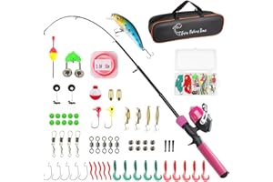 Kids Fishing Pole Kit, 59'' Telescopic Rod and Reel Beginner Combo with Spincast Reel,Tackle Box, Carrier Bag,Fishing Gear fo