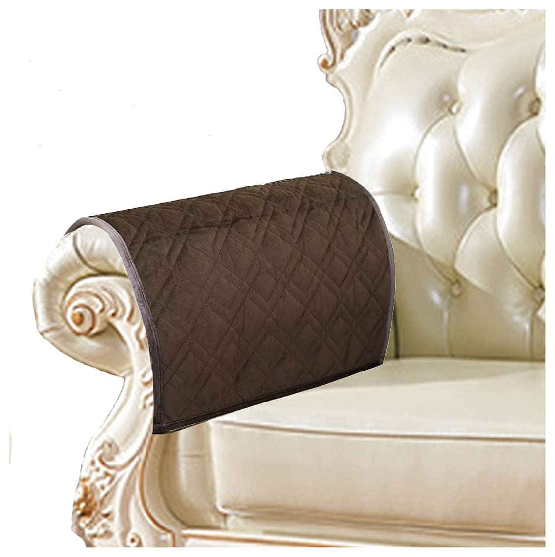 Set of 2 Coffee Velvet Sofa Armrest Slipcovers Nonslip Sofa Armrest Protectors Check Quilting Removable Chair Sofa Armrest Covers 50X60CM Coffee Double Check