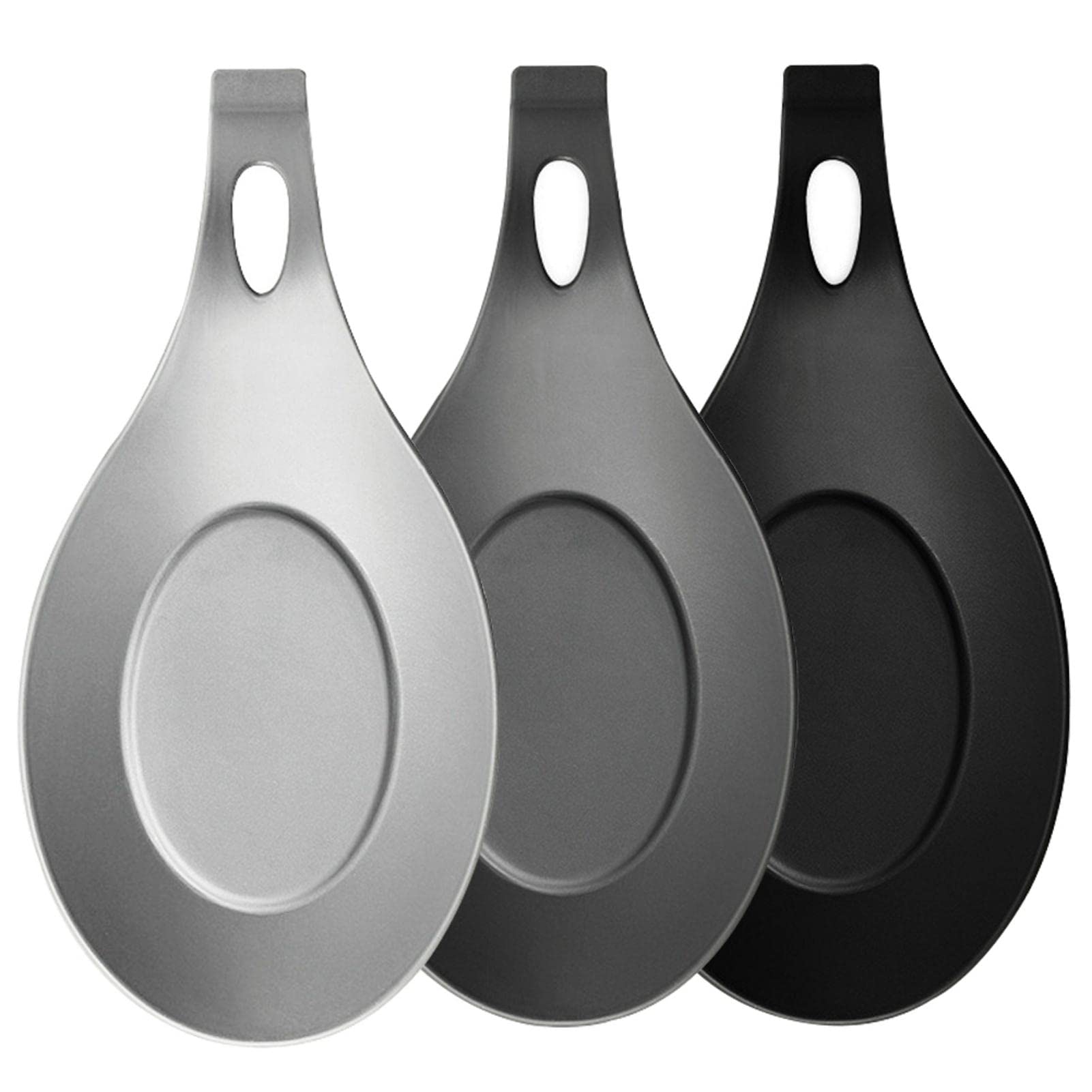 Silicone Spoon Rest, ​4Pcs Spoon Rest for Kitchen Counter, Silicone Spoon Holder for Stove Top Heat Resistant Cooking Spoon Rest for Spatula, Ladle (Black, Gray & Light Gray)