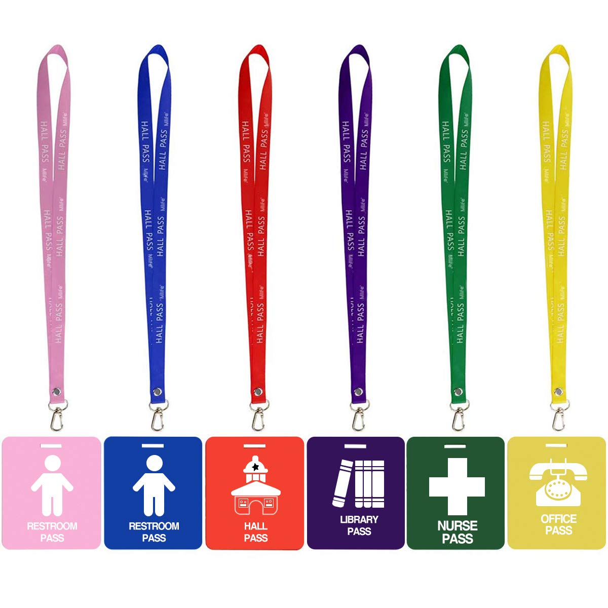 Unbreakable PVC Hall Pass Lanyards,Mlife School Passes Set for Teachers 6 Pack Hall, Bathroom, Library, Office and Nurse Classroom School Supplies