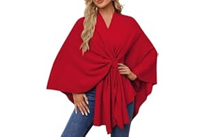 Dayyearn Women's Soft Open Front Poncho Sweater Shawl - Cross Front Knit,Lightweight for Travel & Fall Winter (Red)