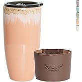 Bosmarlin Ceramic Travel Coffee Cup with Lid, 21 oz, Portable Coffee Mug for Car Cup Holder, Microwave Safe, Reactive Glaze (Light Orange)