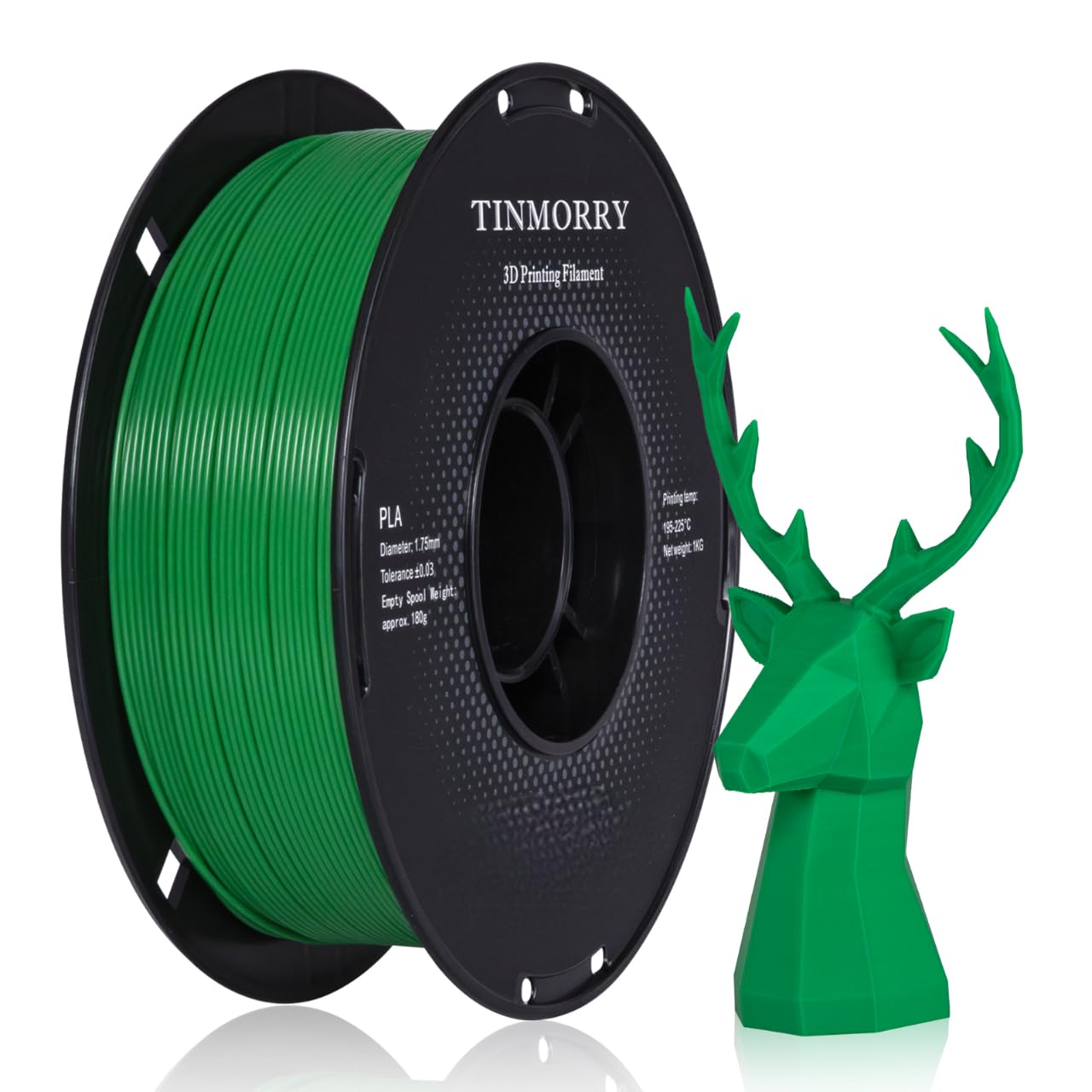 TINMORRY PLA Filament 1.75mm 1kg, Rapid PLA 3D Printer Filament, Compatible with Most FDM 3D Printers, 1 KG 1 Spool, Pure Green