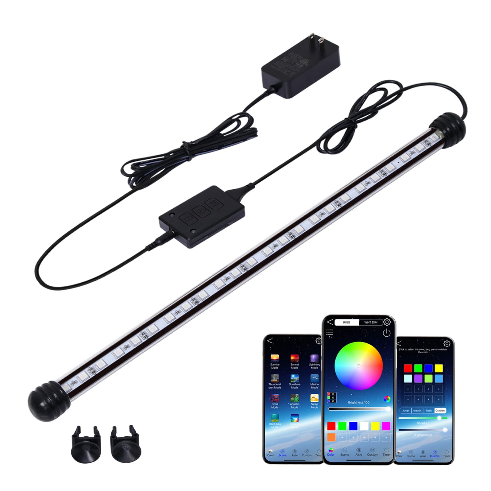 Photo 1 of Jenklight Smart Submersible Aquarium Light with App Timer, 7.5 Inches LED Fish Tank Light, RGB 16 Million Colors Changing, 7/24 On/Off Automatic, Aquarium Lighting