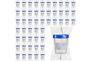 TrelaCo 50 Pieces Specimen Cup with Lid and Label Disposable Specimen Container Individually Wrapped Screw Cap Leak Resistant