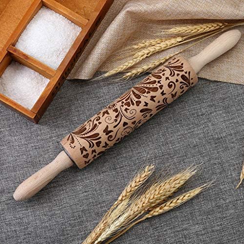 abcnature Paisley Embossed Rolling Pin 16" Engraved Rolling Pin for Baking Classic Wood Professional Dough Roller - Used by Bakers Cooks for Pasta, Cookie Dough, Pastry, Bakery, Pizza, Chapati