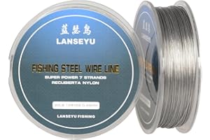 LANSEYU Fishing 100 Metres 0.45mm 20LB Fishing Steel Wire Lines Fishing Wire Nylon Coated 7 Strands Stainless Steel Leader Wire