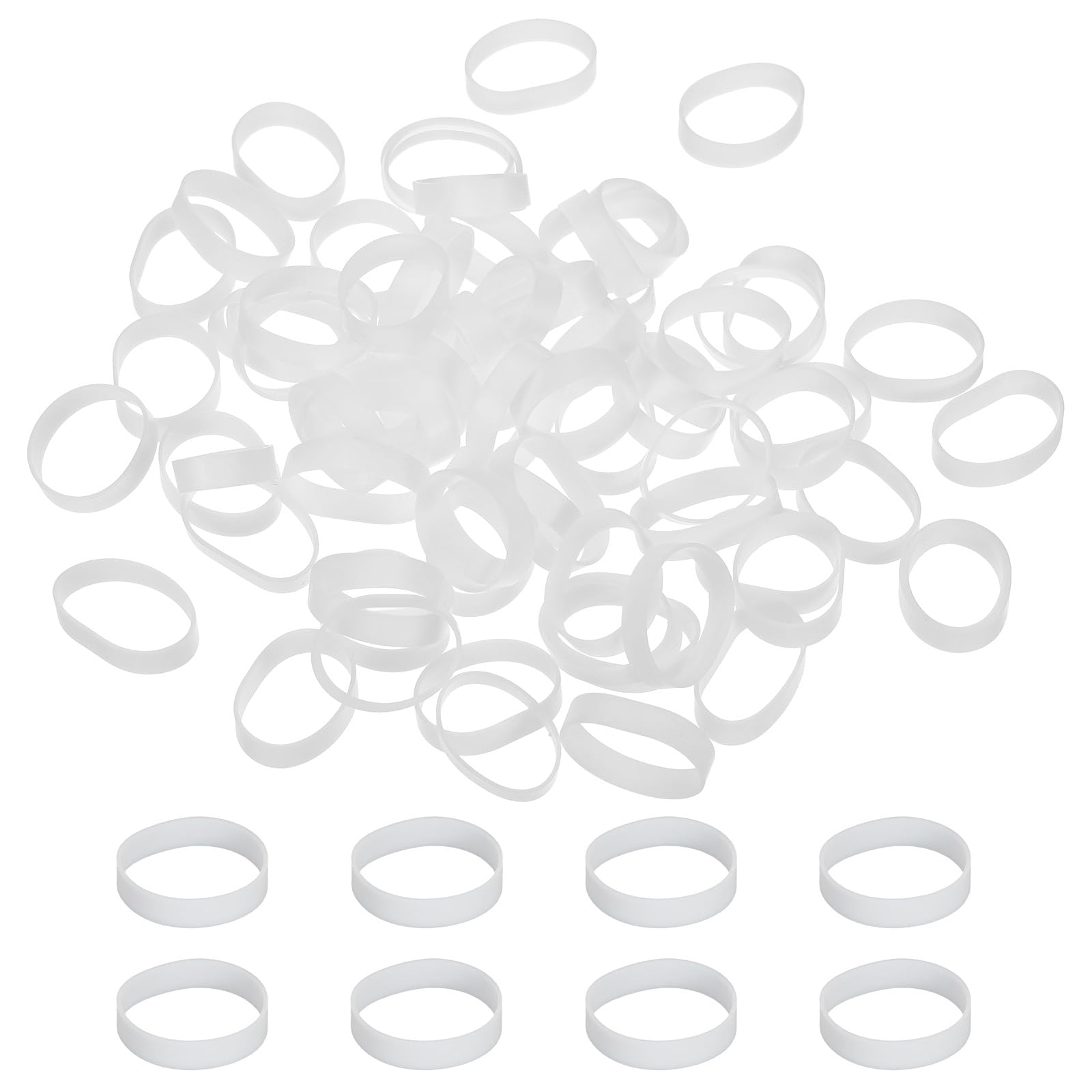 PATIKIL Silicone Rubber Bands Cable Ties 1.3", 80 Pcs Flat Rubber Elastic Band for Office Supplies Home Cord Wrapping, White