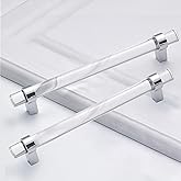 BonKuDoo Crystal Glass Drawer Pulls, 6-3/10 Inch Chrome Cabinet Pulls Clear Cabinet Handles(160mm, 5 Pack)