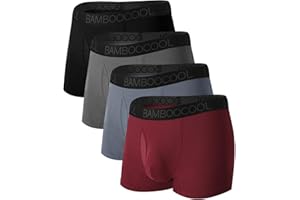 BAMBOO COOL Mens Trunks Underwear Performance Breathable Mesh Fly Zone Moisture-Wicking(4 Pack)