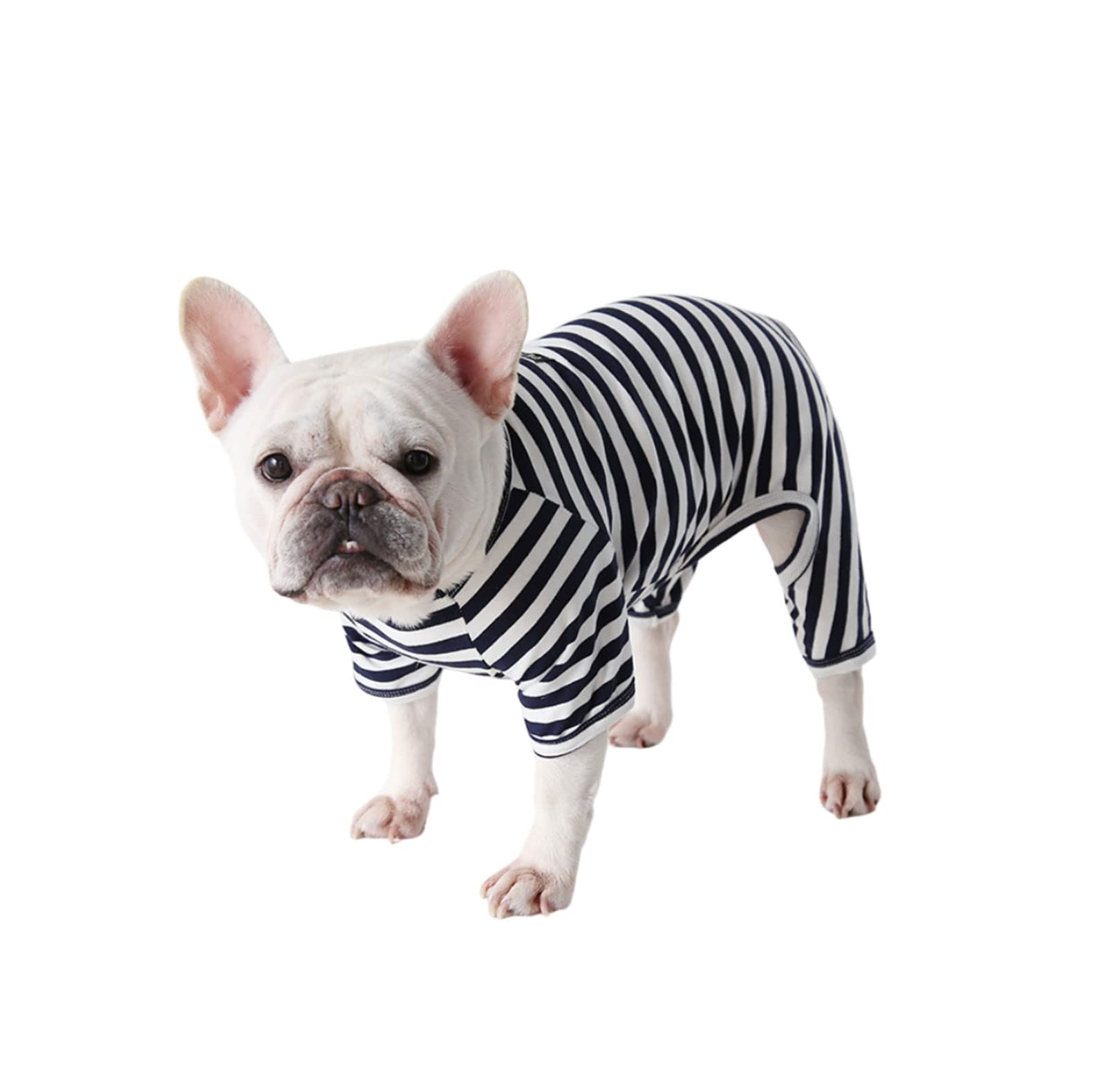 BT Bear Fat Dog Clothes,Dog Classic Striped Pajamas Soft Cotton Jumpsuit Pug French Bulldog Onesies Costume for Cats Puppy Small Dogs(Black,S)