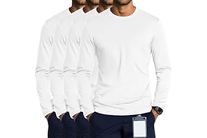 August Alley 4 Pack Men's Long Sleeve Underscrub Shirts Nurse Crewneck Work Tops Stretchy Laying Undershirts Basic Tee