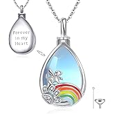 YAFEINI Teardrop Urn Necklace for Ashes Sterling Silver Cat/Dog Ashes Necklace Pet Cremation Jewelry Rainbow Bridge Memorial Gifts